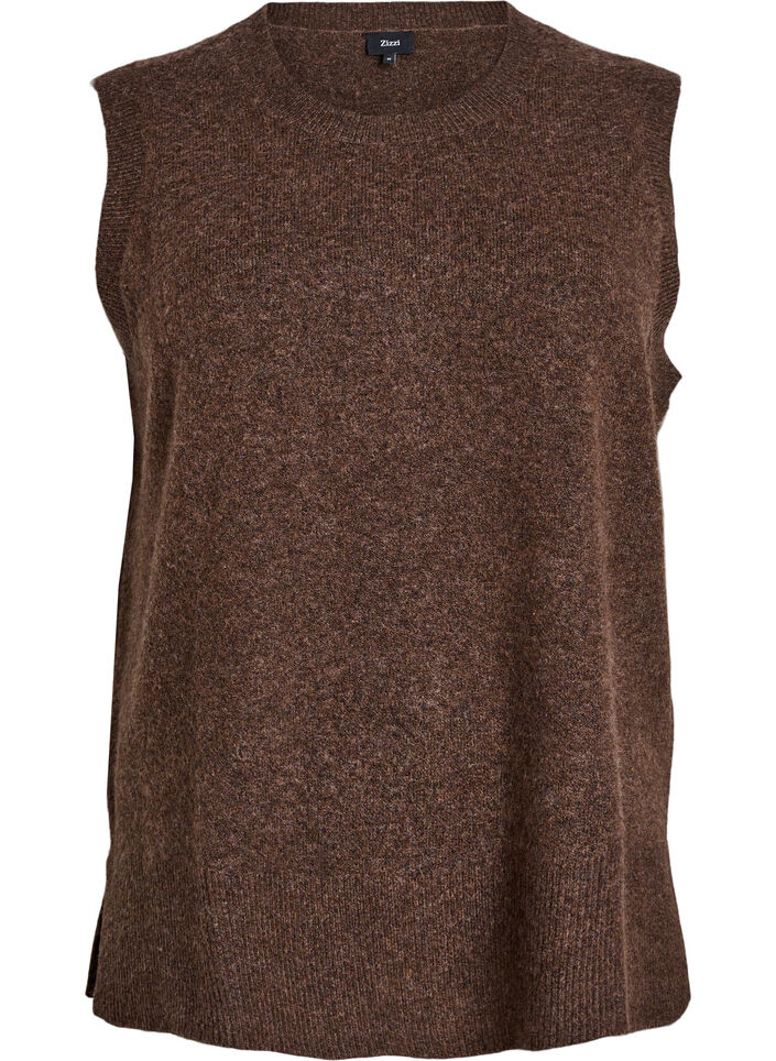 Strikket vest med ribbestrikkede kanter, Gr&oslash;nn, Packshot image number 0