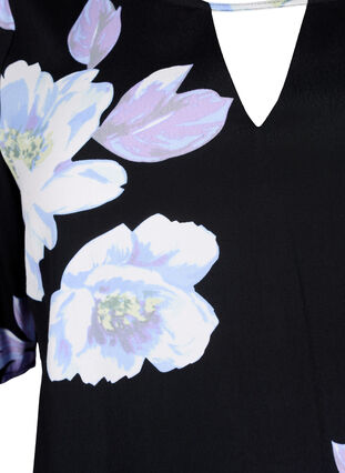 Short sleeve Viscose Bluse med utskrift, Black Big Flower AOP, Packshot image number 2