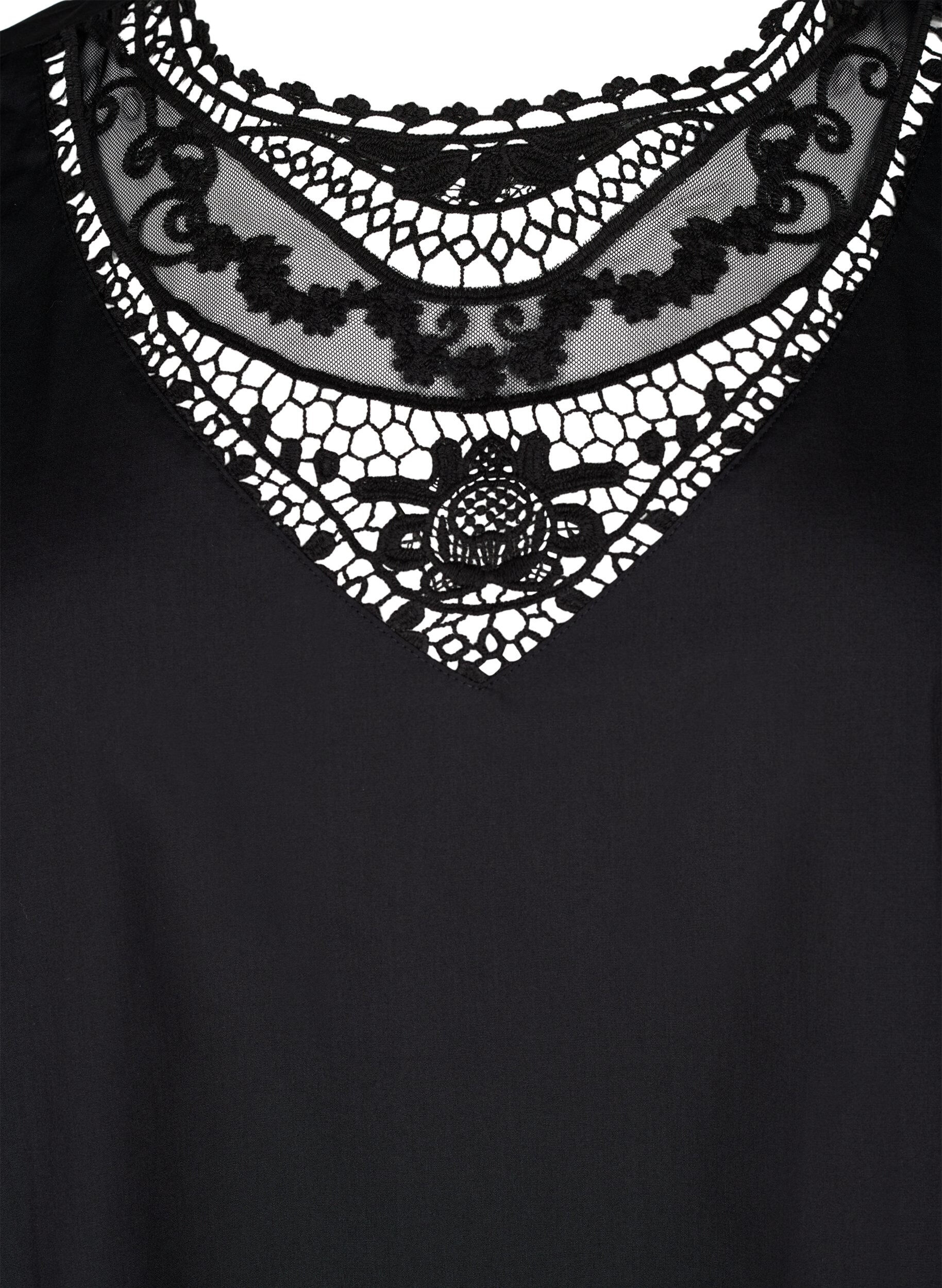 ZizziKortermet bluse med blondedetalj, Black, Packshot image number 2