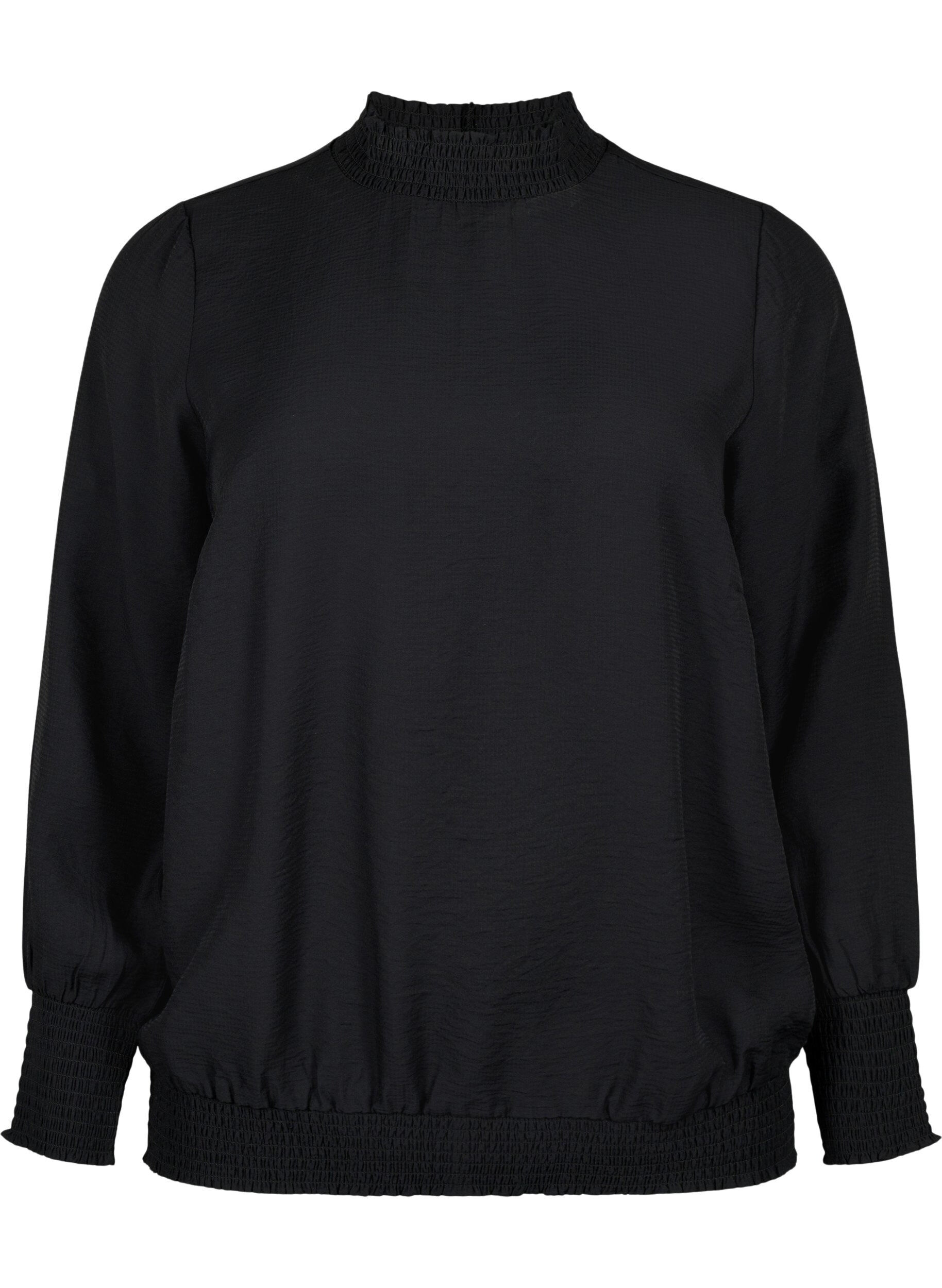 Zizzi viskosebluse med smock, Black, Packshot image number 0