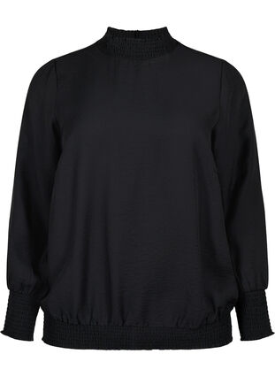 Zizzi viskosebluse med smock, Black, Packshot image number 0