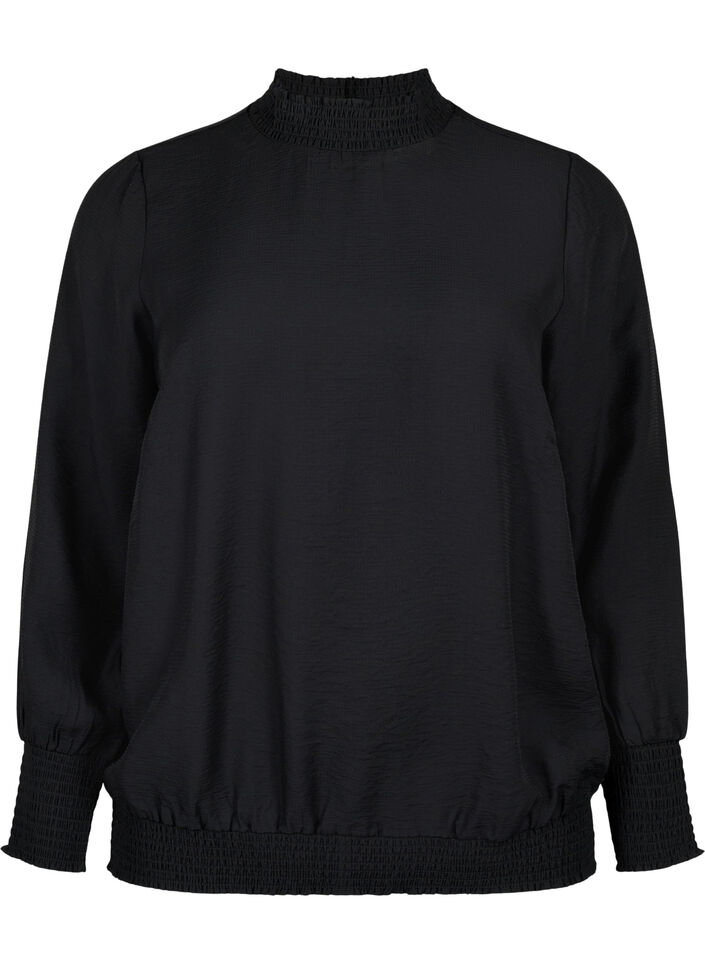 viskosebluse med smock, Black, Packshot image number 0