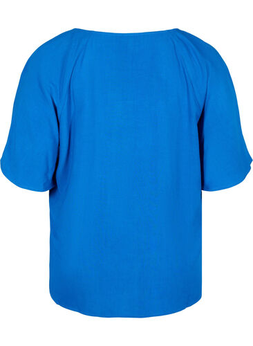 Kortermet viskosebluse med snøredetaljer, Classic Blue, Packshot image number 1