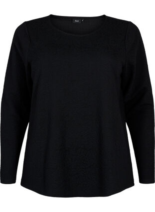Langermet bluse med tekstur, Black, Packshot image number 0