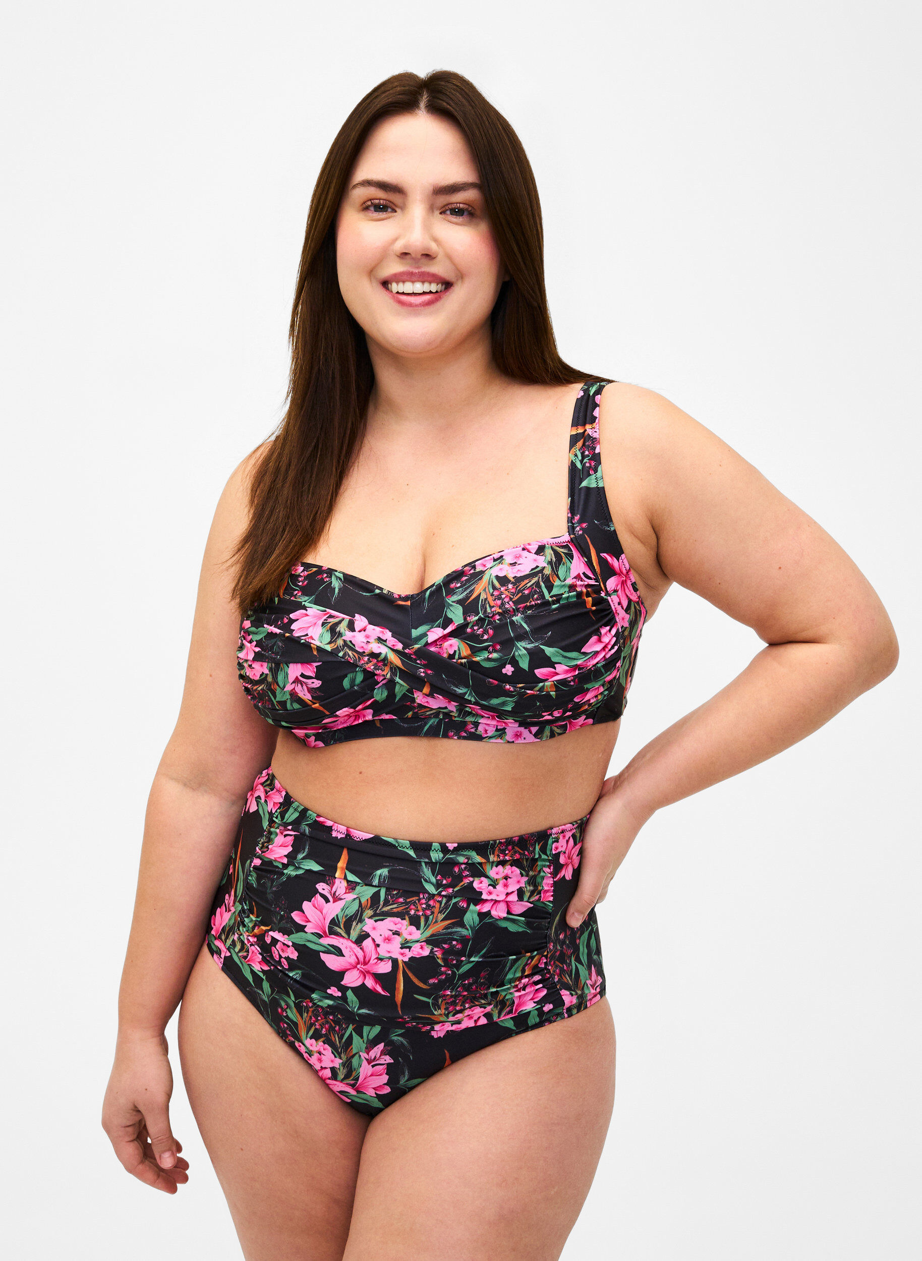Zizzi Bikinitruse med m&oslash;nster og ekstra h&oslash;yt liv, Rosa, Model image number 0