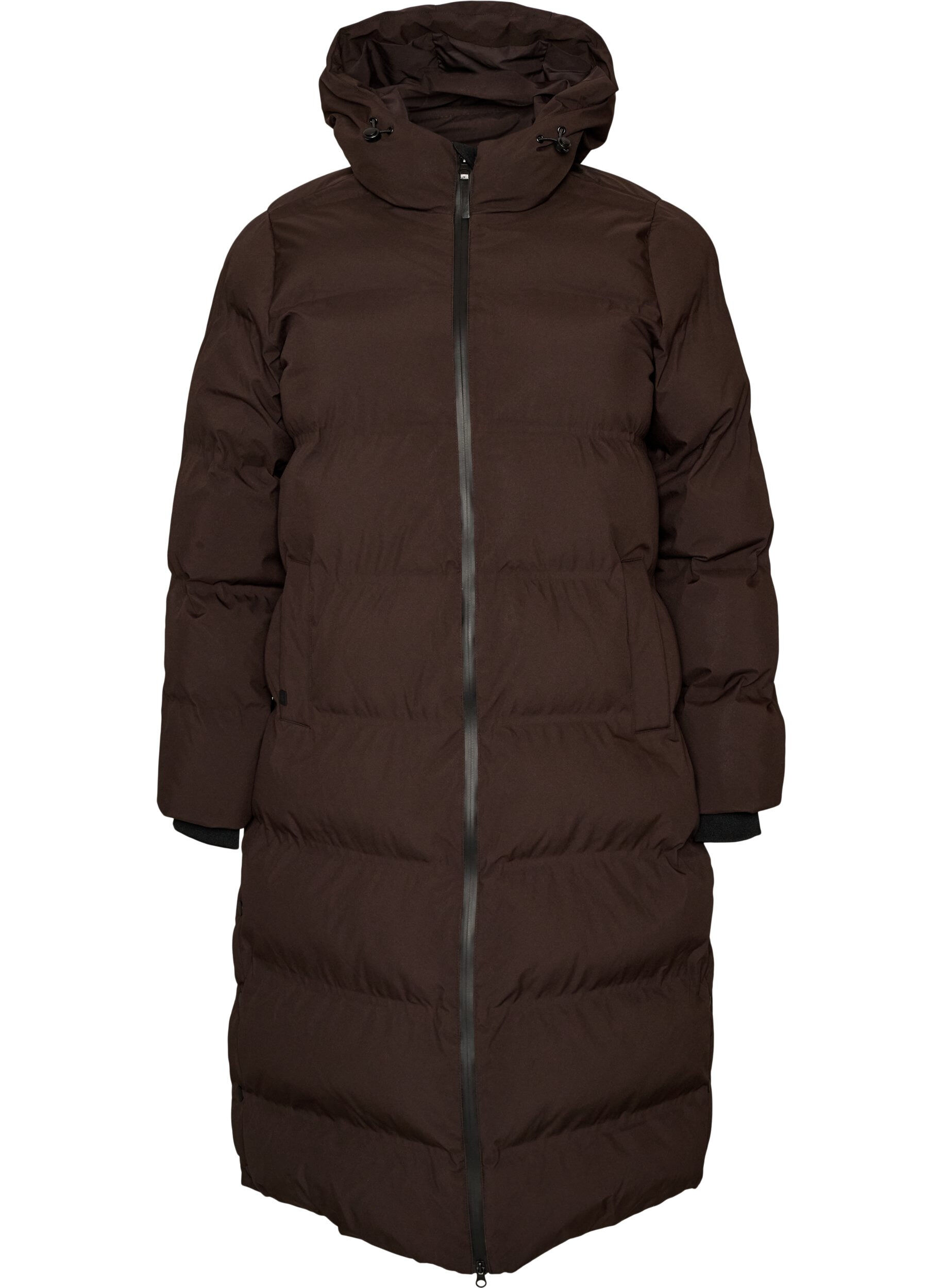 ZizziLang vinterk&aring;pe med hette, Brun, Packshot image number 0