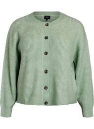 Ribbestrikket cardigan med knapper, Grønn