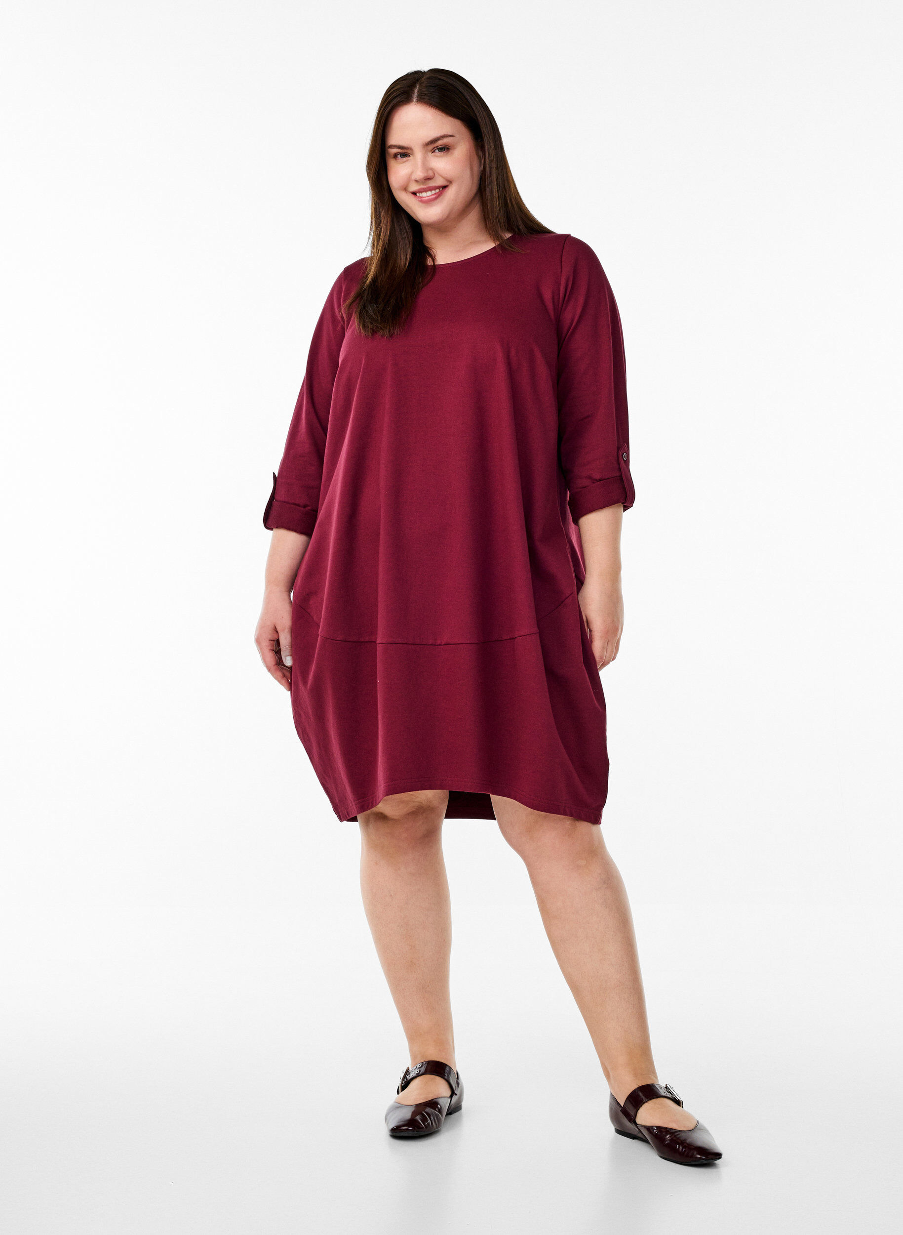 ZizziBallongkjole med lommer, M&oslash;rk Bordeaux, Model image number 1