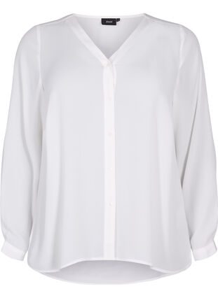Langermet skjorte med V-hals, Bright White, Packshot image number 0