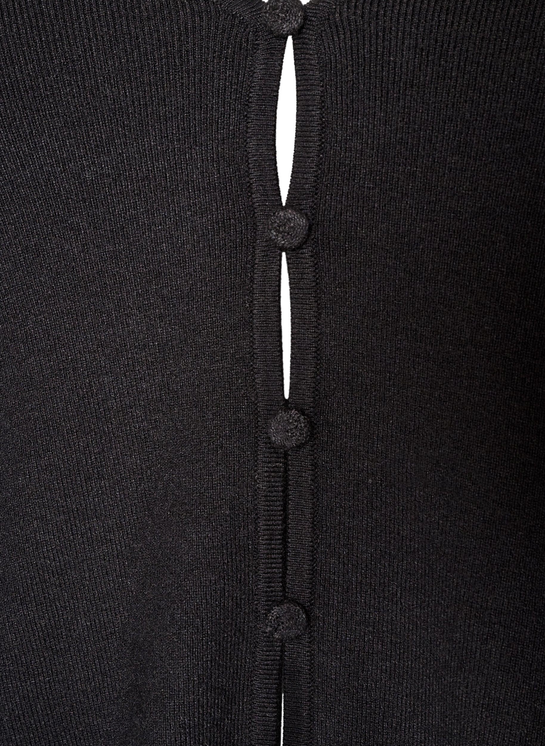 ZizziFinstrikket cardigan med stoffdekte knapper, Svart, Packshot image number 2