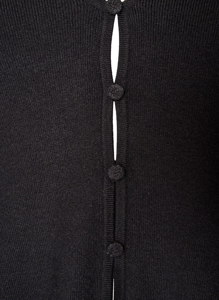 Finstrikket cardigan med stoffdekte knapper, Svart, Packshot image number 2