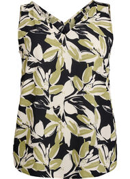 Topp med trykk og V-hals, Black Green Flower