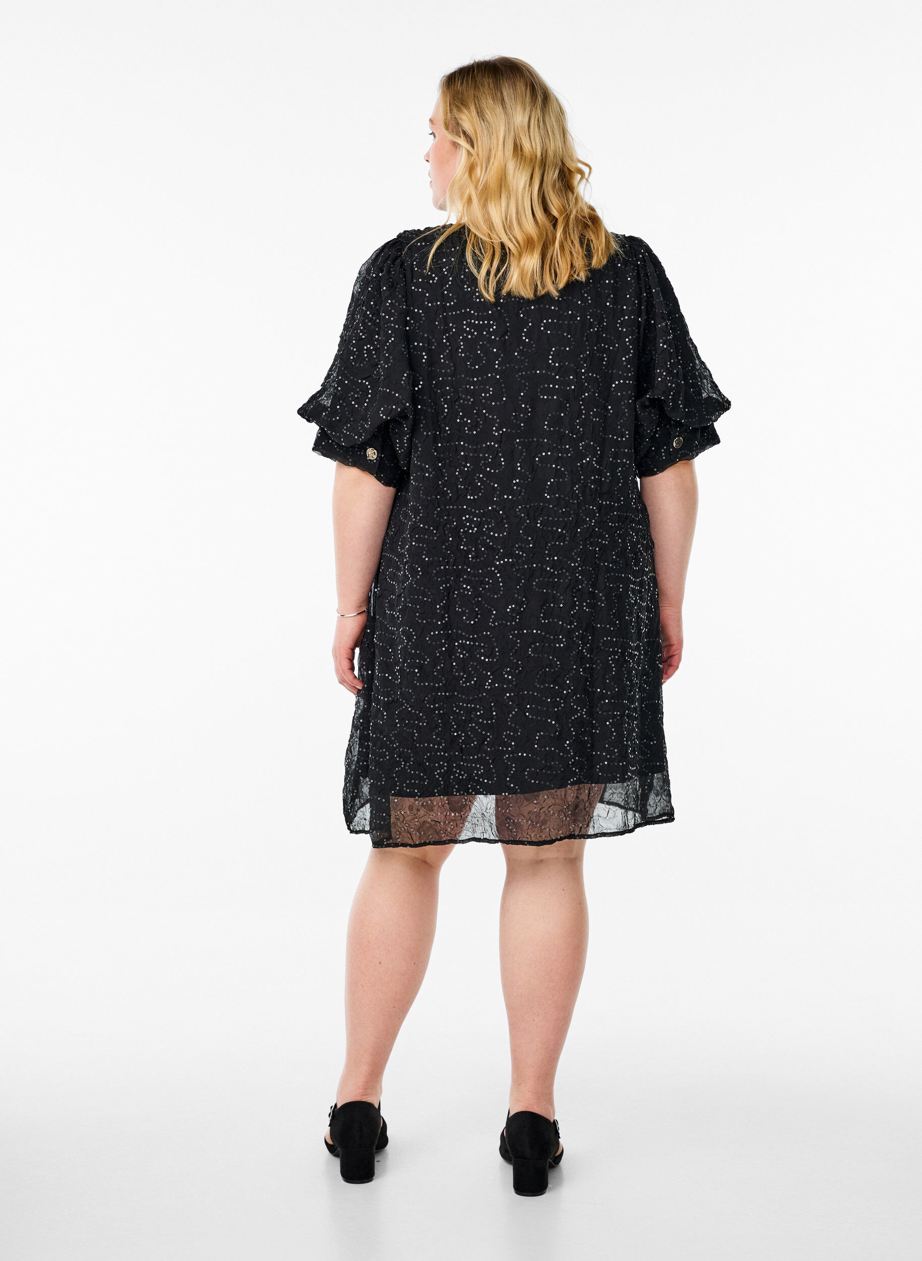 Zizzi Kort festkjole med paljetter, Svart, Model image number 2