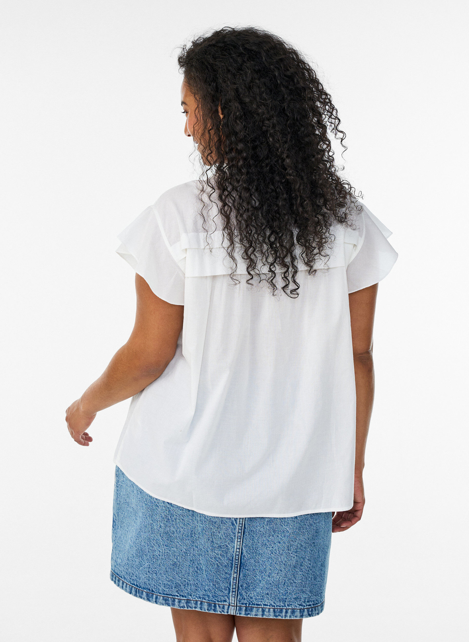 ZizziErmel&oslash;s A-linje bomullsskjorte bluse, Hvit, Model image number 2