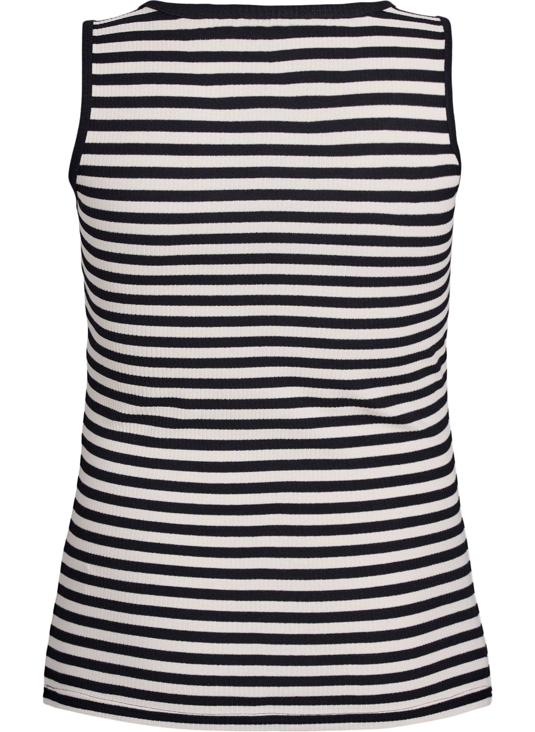Zizzi Stripete ribbestrikket singlet, Black Snow W. Stripe, Packshot image number 1