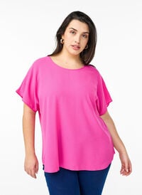 Bluse med korte ermer og rund hals, Rosa Bluse med korte ermer og rund hals, Rosa, Model