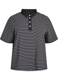 Stripete poloskjorte med korte ermer og knapper, Svart Stripete poloskjorte med korte ermer og knapper