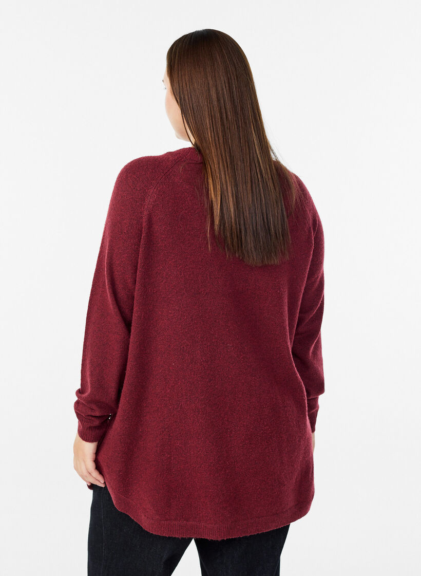 Lang strikkebluse med kuleknapper, Mørk Bordeaux, Model image number 2