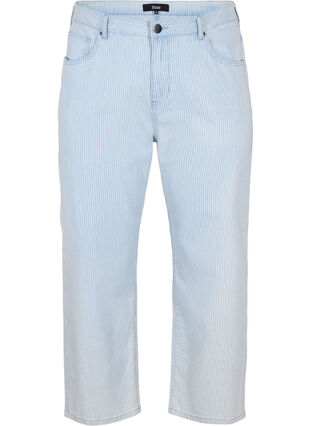 Zizzi Straight jeans med ankellengde, Light Blue Stripe, Packshot image number 0