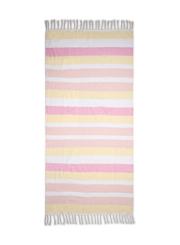 Stripete hammam håndkle med frynser, Pale Banana Comb, Packshot image number 2