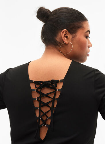 Kortermet bluse med knyting, Black, Model image number 2