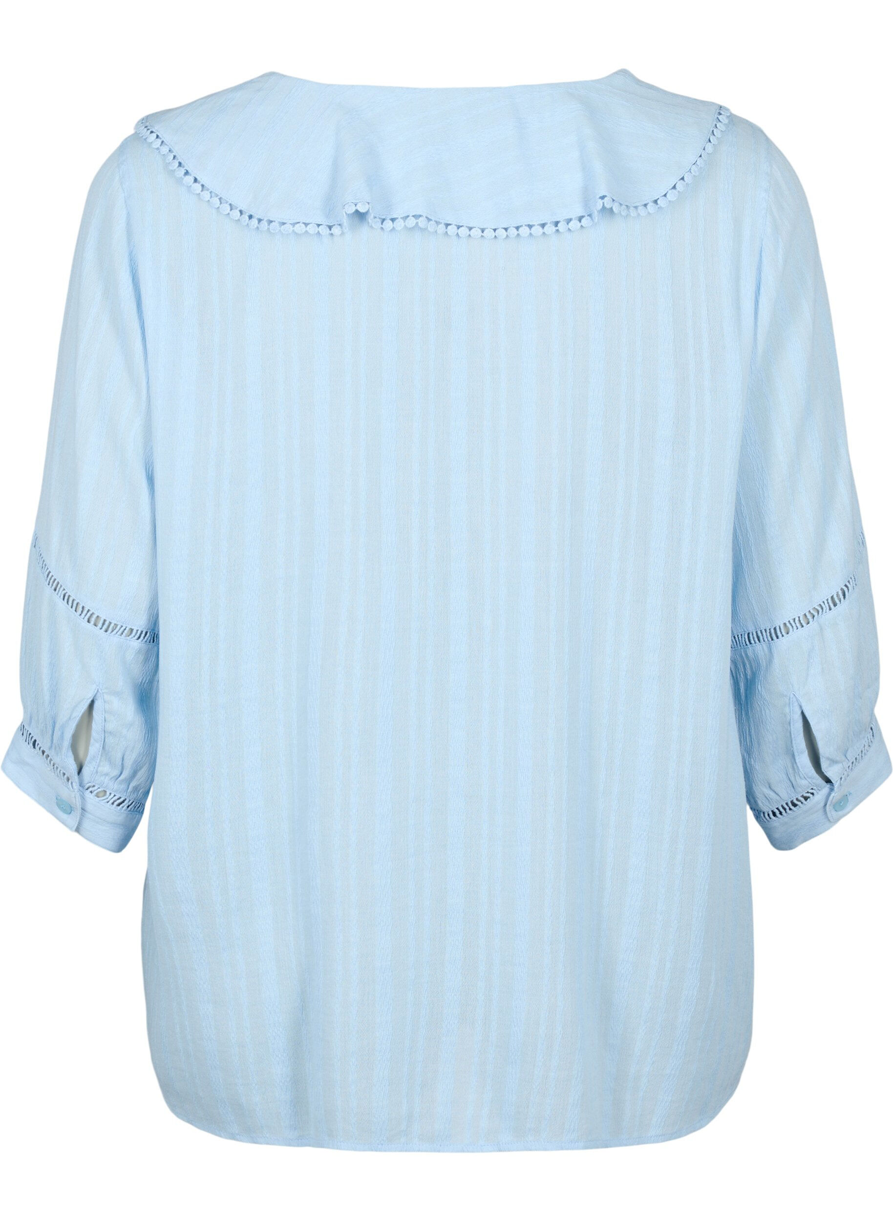 Zizzi Bluse med 3/4-ermer og blonder, Chambray Blue, Packshot image number 1
