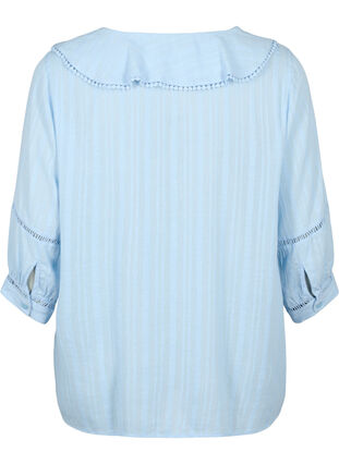 Bluse med 3/4-ermer og blonder, Chambray Blue, Packshot image number 1