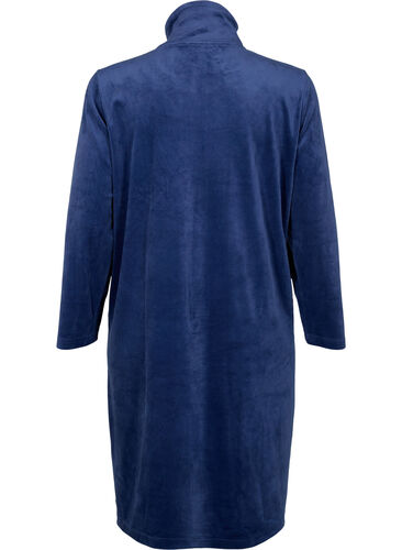 Velour morgenkåpe med glidelås, Peacoat, Packshot image number 1