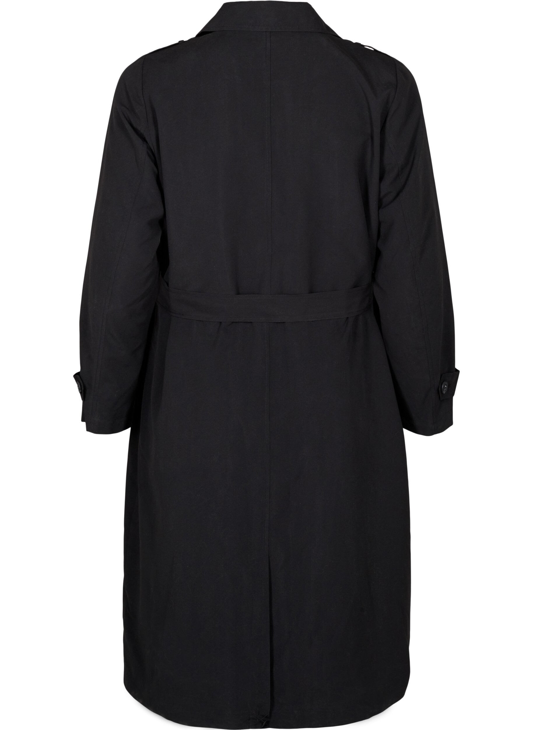 Zizzi Lang trenchcoat med belte, Black, Packshot image number 1