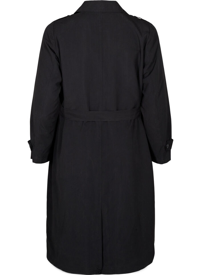 Lang trenchcoat med belte, Black, Packshot image number 1