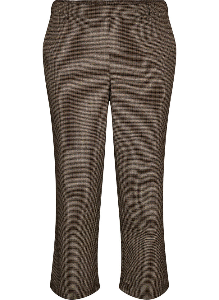 Bukse med sm&aring;t rutem&oslash;nster og straight fit ben, Brun, Packshot image number 0
