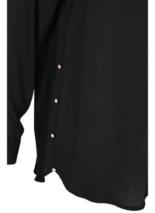 Langermet skjorte med volanger på kraven, Black, Packshot image number 3