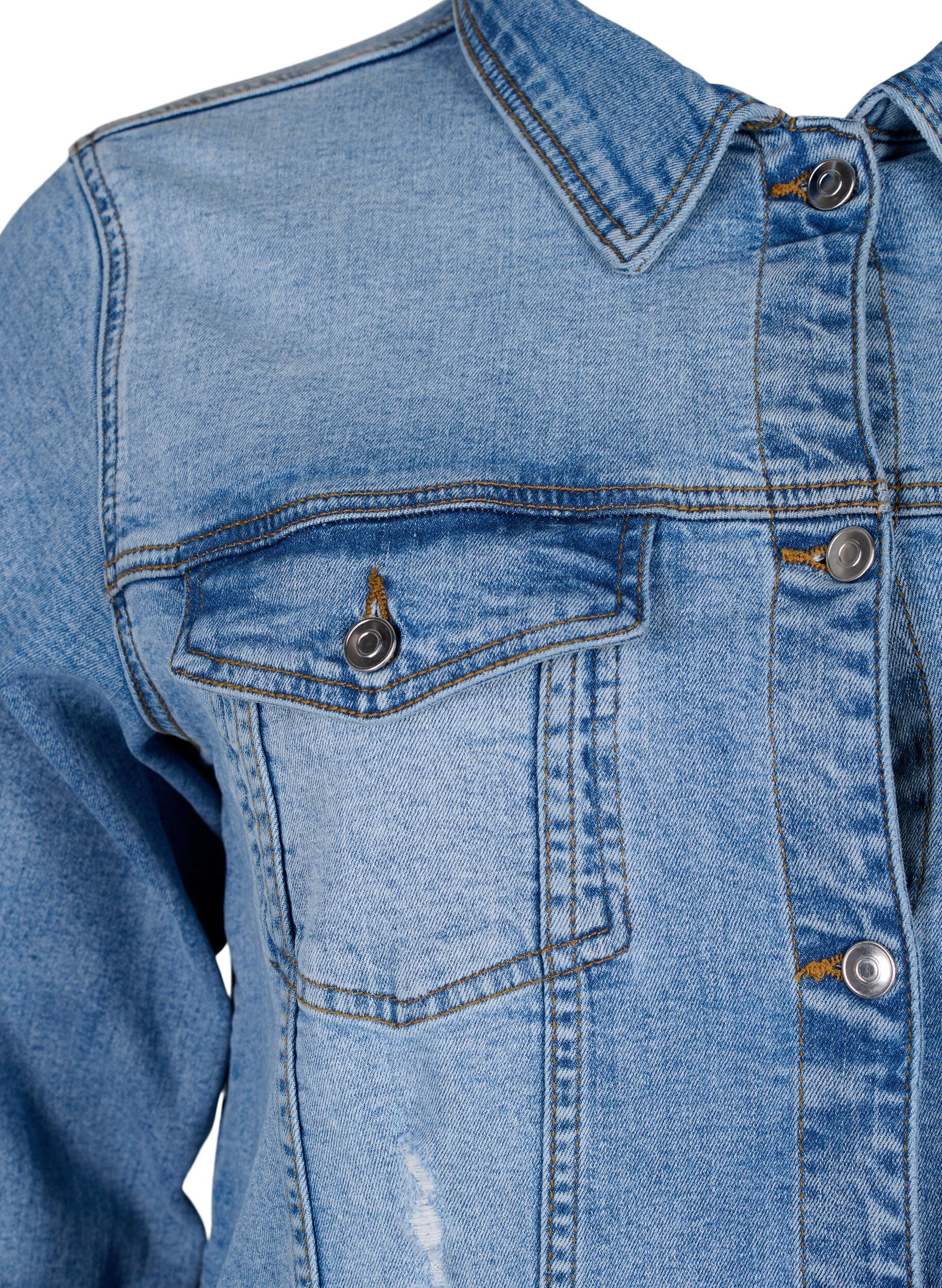 Zizzi Kort dongerijakke i bomull, Light blue denim, Packshot image number 2