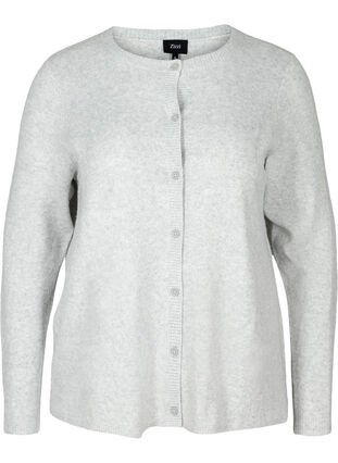 Kort melert strikket cardigan med knappelukking, Light Grey Melange, Packshot image number 0