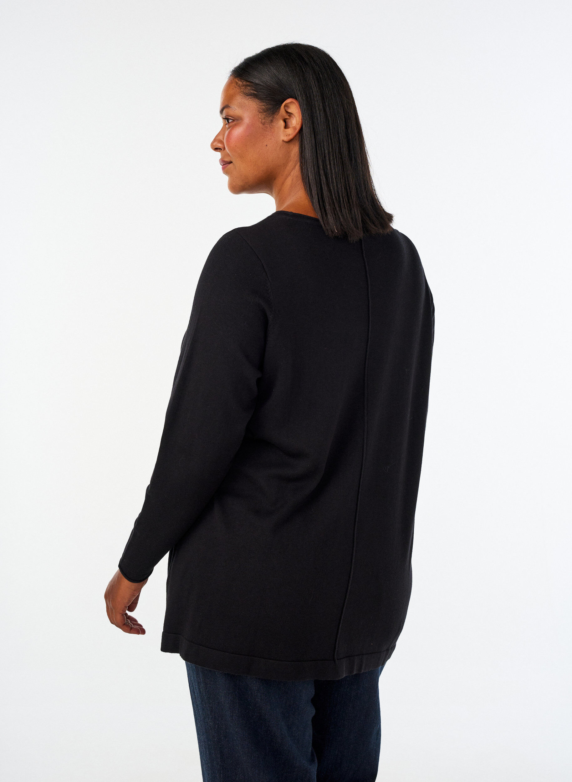 ZizziStrikket bluse i bomull og viskoseblanding, Svart, Model image number 2
