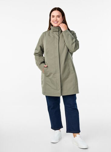 Zizzi Jakke med lommer og høy krage, Grønn, Model image number 1