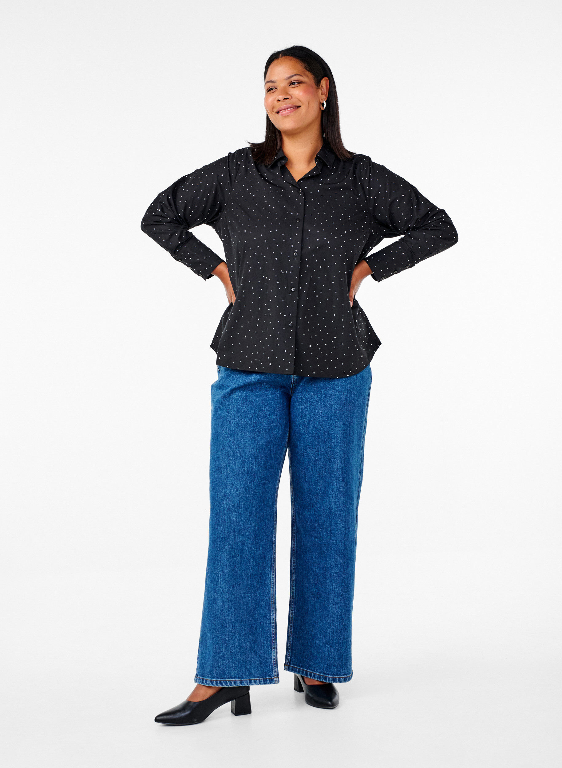 Zizzi Skjorte med strass, Black, Model image number 3