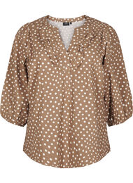 3/4 ermet bomullsbluse med prikker, Coca Mocha Dot 