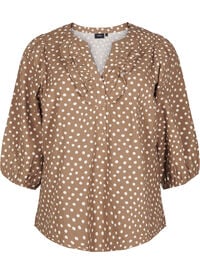 3/4 ermet bomullsbluse med prikker, Coca Mocha Dot  3/4 ermet bomullsbluse med prikker
