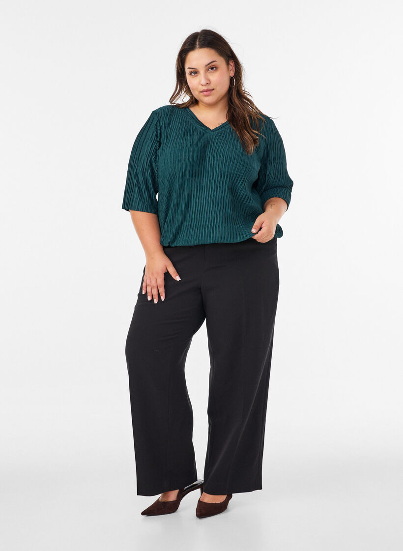 Bluse med b&oslash;lget tekstur og ballongfasong, Gr&oslash;nn, Model image number 1
