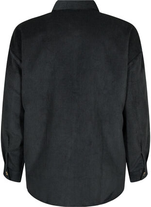 Langermet skjorte i fløyel med brystlommer, Black, Packshot image number 1