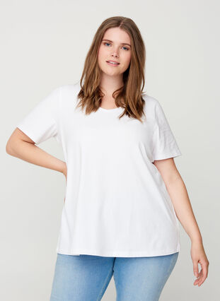 Basis T-skjorte med V-hals, Bright White, Model image number 0