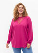 Bluse med lange ermer og blondedetaljer, Festival Fuchsia, Model image number 0