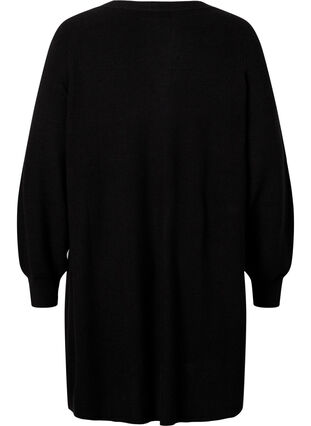 Lang strikket cardigan med ballongermer, Black, Packshot image number 1