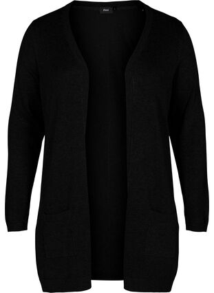 Lang strikkecardigan i viskoseblanding, Black, Packshot image number 0