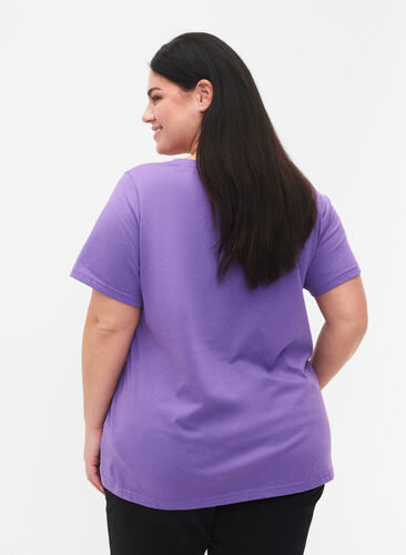 T-skjorte i bomull med trykk og V-hals, Deep Lavender ORI, Model image number 1