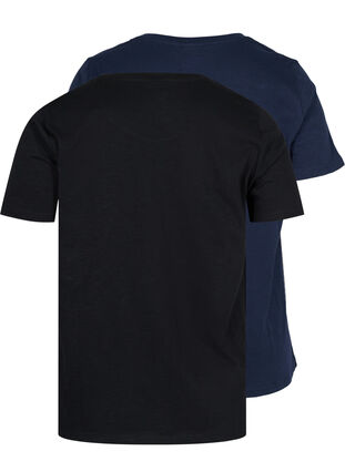 Basis T-skjorter i bomull, 2 stk., Black/Navy Blazer, Packshot image number 1