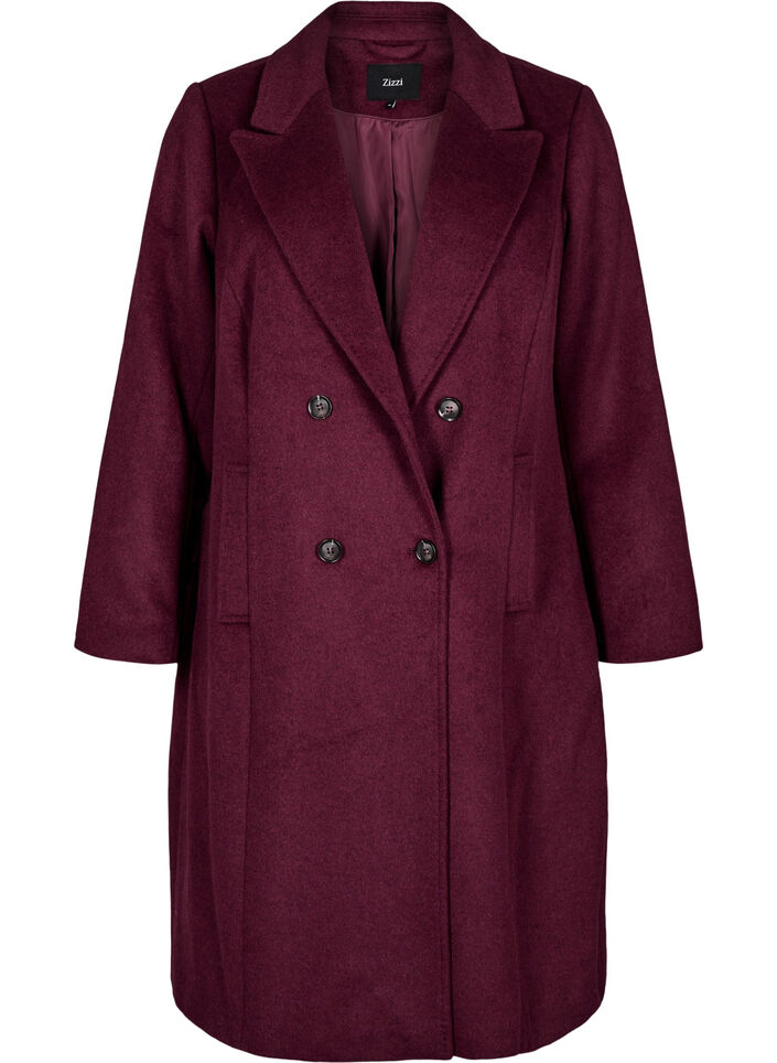 Ullblandet frakk med dobbeltradede knapper, Maroon Banner Mel., Packshot