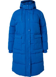Lang Puffer jakke med lommer og hette, French Blue