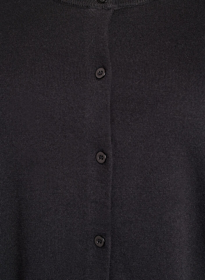 Finstrikket cardigan med rund hals, Svart, Packshot image number 2